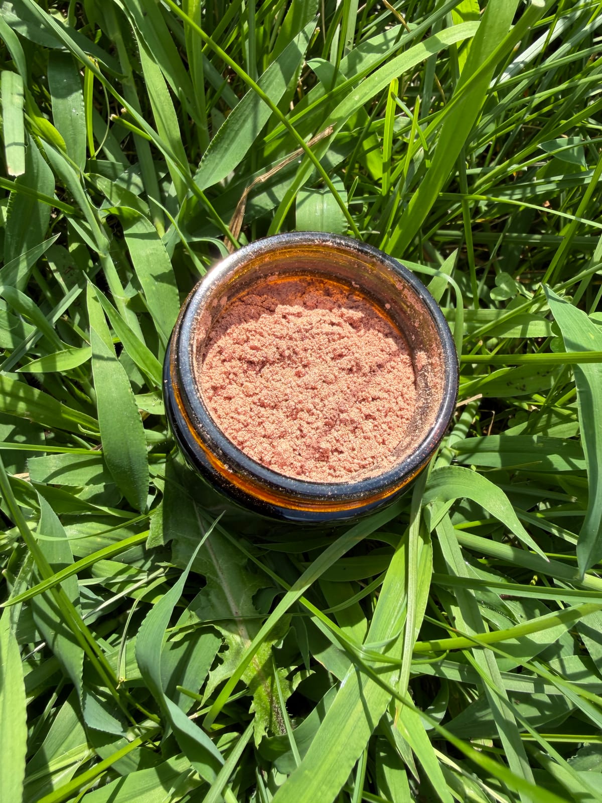 Jar resting in grass